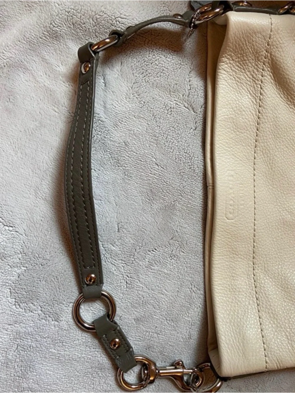 Coach Zoe White (warm, not bright) Pebble Leather hobo